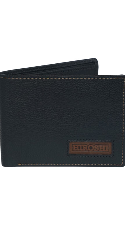 HIROSHI Genuine Leather Men Roger Collection Bi Fold Wallet with Card Slots -Black