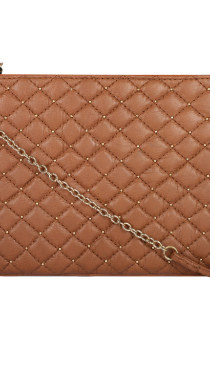 RI2K LONDON Genuine Leather Women Quilted Dark Tan Sling Bag