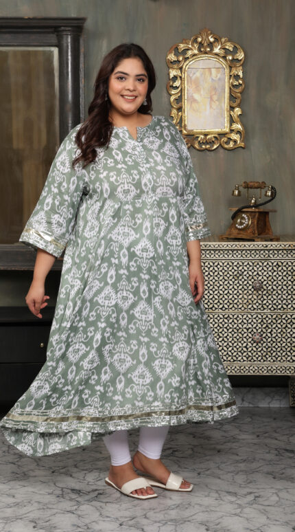 Plus Size Grey Cotton Print Gown